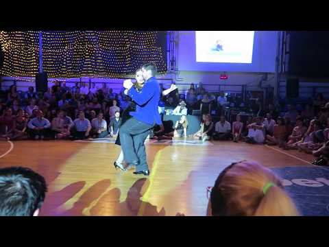  Fernando Sanchez  and  Ariadna Naveira  are  dancing  to  the  milonga  "  Mano Brava  "  by  Solo Tango Orquesta  at  A los amigos tango festival  in  2019