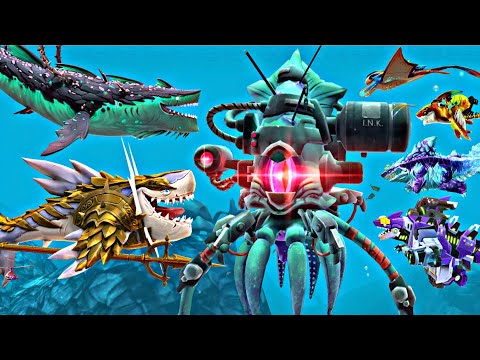 New Mecha Squid Boss | Hungry Shark World New Shark Vs New Giant Colossal Squid Boss 