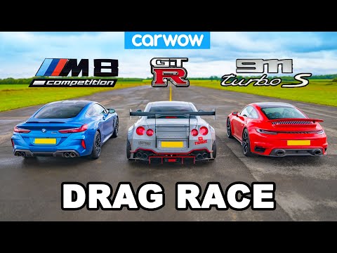 Porsche 911 Turbo v BMW M8 v Nissan GT-R: DRAG RACE