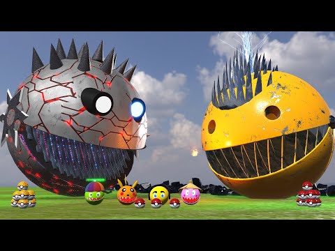 ROBOT PACMAN VS MONSTER PACMAN & THEY USE & POKEMON COMBAT ACHARNE ENTRE ROBOTS