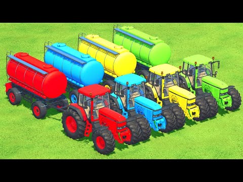 TRANSPORT COLOR JOHN DEERE vs STEYR vs NEW HOLLAND vs CASE TRACTORS and TANKS! Farming Simulator 22