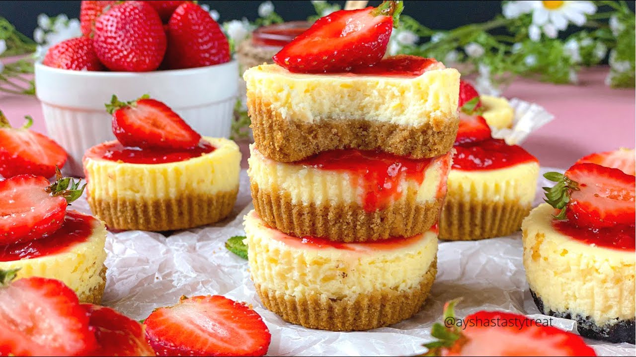 Mini Cheesecake Recipe Baked | Mini Strawberry Cheescake| Ayshas Tasty Treat