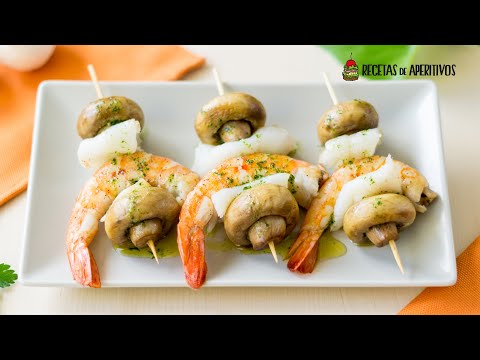 BROCHETAS de CHAMPIÑONES y LANGOSTINOS - RECETAS de PINTXOS #24