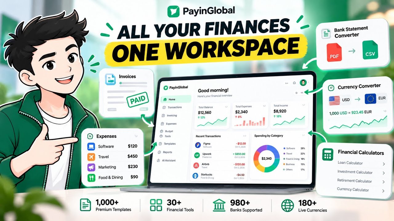 PayinGlobal Workspace Walkthrough: Invoices, Expenses, Budgets & Bank Statement Converter