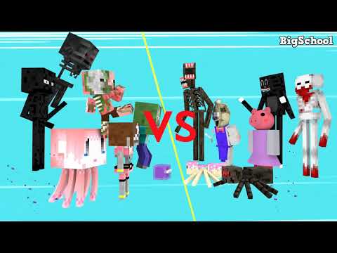 Siren Head, SCP-096, Piggy, Catoon Cat, Ice Scream vs Monster - Minecraft Animation