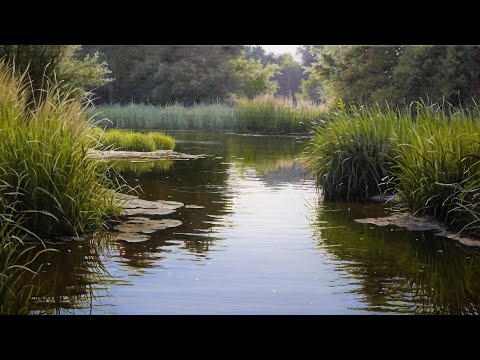 Painting a Realistic River With Oil. Time Lapse