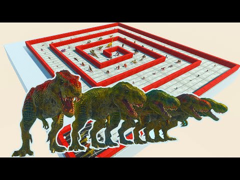 5x T-REX DINOSAUR vs THE IMPOSSIBLE MAZE - Animal Revolt Battle Simulator ARBS #44