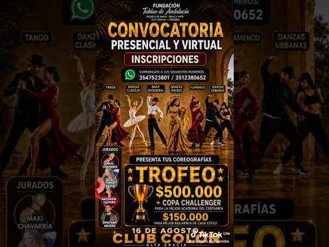 CONVOCATORIA PARA ACADEMIAS DE BAILE. Premios en efectivo y trofeo. Inscribite! #altagracia #cordoba
