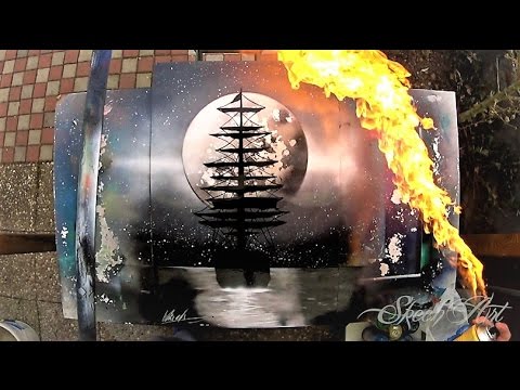 SPRAY PAINT ART -  Black'n' White Ship