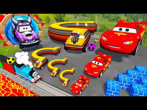 Big & Small Cars with Portal Trap - Trains vs Portal Trap - Trains vs Deep Water - BeamNG Drive