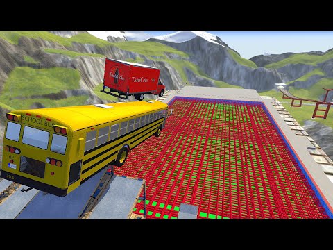 Heavy Vehicle High Speed Jump In Green Slime Pool With Laser Wall - BeamNG drive divides
