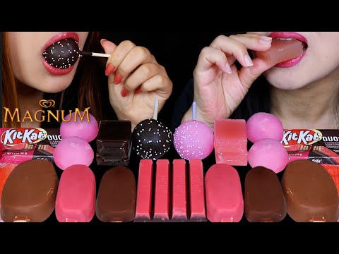 ASMR PINK VS CHOCOLATE CAKE POPS, MINI MAGNUM ICE CREAM BARS, DAIFUKU MOCHI, BEAN JELLY, KITKAT DUOS
