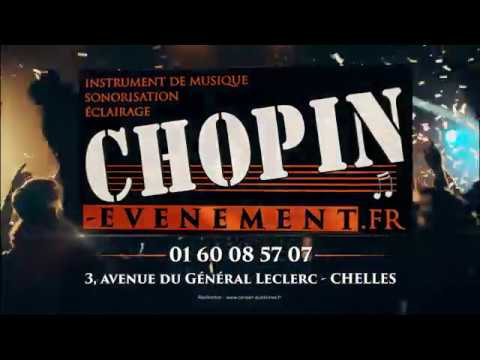 Présentation du magasin d'instruments de musique, de matériel de sonorisation et d'éclairage CHOPIN EVENEMENT. Publicité diffusée au cinema CGR de Torcy - Marne La Vallée