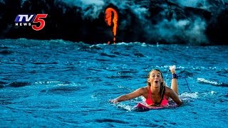 Woman Dangerous Adventure | Alison Teal goes Surfing Around Erupting Kilauea Volcano