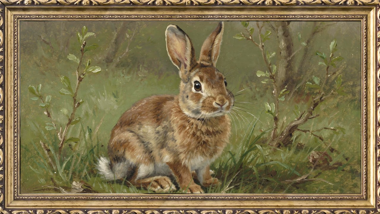 Luxury Spring Bunny Painting | 4K Frame TV Art for a Cozy Home 2 Hours — 4K ambient art screensaver in baroque gold frame