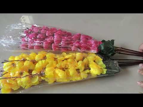 KAYKON Yellow, Red Orchids Artificial Flower  (20 inch, Pack of 2)