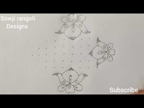 Beautiful flowers rangoli design with 11*1 dots//Dasara muggulu//Sowji rangoli designs