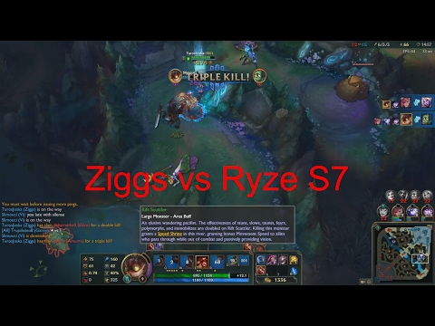 Ziggs vs Ryze top/mid lane S7 (4x double, 2 x tripple kills)