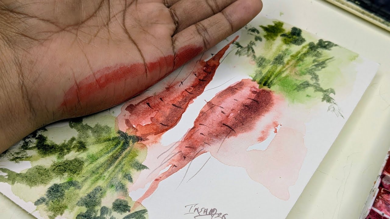You Won't Believe How I Painted This Carrot! 🥕🖐️ Watercolor Hack | Quick & Easy Watercolor Carrots
