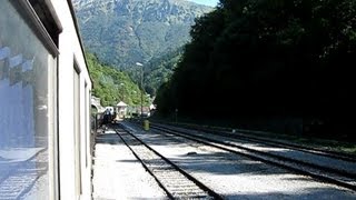 preview picture of video 'Slovenia: SZ, riding the Autovlak car train from Podbrdo, entering Bohinj Tunnel under Mount Kobla'