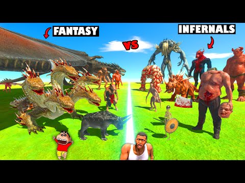 FANTASY DRAGON TEAM vs INFERNAL WALKING DEAD TEAM in Animal Revolt Battle Simulator w SHINCHAN CHOP