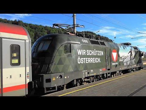 Bahnhof Feldkirch: Bundesheer-Lok Taurus 1116 182 am NJ446 Wien Hbf➡Bregenz