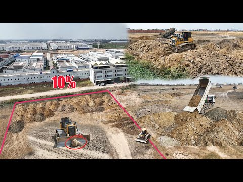 New Project Processing 10% By With Bulldozer SHANTUI Push Soil with Dumbstruck DONGFENG.