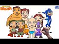 Chhota Bheem Drawing || How to Draw Chhota Bheem All Characters Easy Step by Step