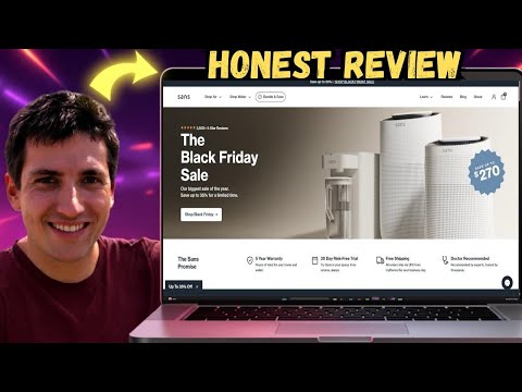 Sans Air Purifier Mini for Large Rooms (Up to 490 Sq Ft) – True HEPA & Activated Carbon Filter for Allergies, Pets, Dust, and Odors | Quiet 25dB Operation with UV-C Light & Lights-Out Mode (White) video review thumbnail
