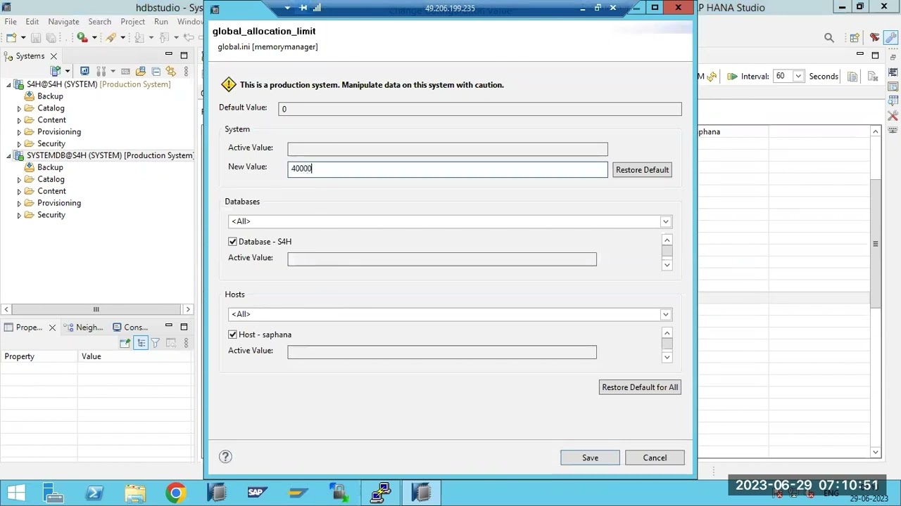 SAP HANA ADMINISTRATION (CONFIGURATION tab)