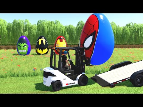 TRANSPORT OF COLORS ! TRANSPORTATION GIANT SUPERHERO EGGS ! Farming simulator 22