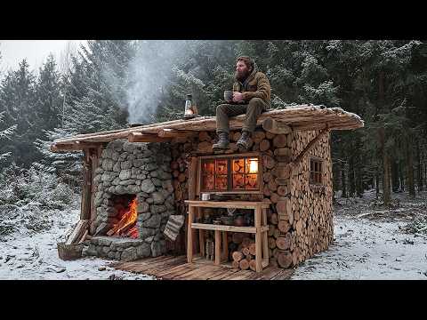 I Spent 10 Days Building A Warm Winter Shelter For Survival In The Wild Woods