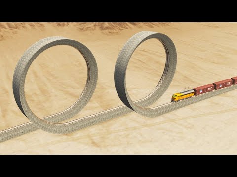 Impossible Double Loop Rail Tracks Vs Trains Crossing Giant Pit - BeamNG.Drive