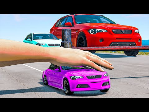 Small & Giant Car vs Giant Hand Slap and Big Hammer in BeamNG.Drive