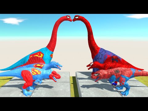 TEAM SUPER MAN DINOSARS vs TEAM SPIDER MAN DINOSAURS - Animal Revolt Battle Simulator