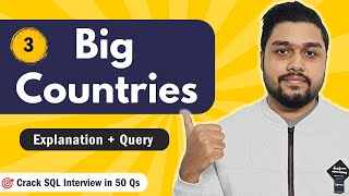 YouTube video 'Big Countries | Leetcode 595 | SQL_50 Study Plan | Crack SQL Interviews in 50 Qs  #mysql #leetcode'