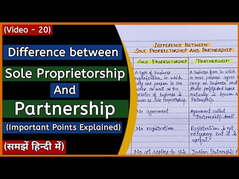 Difference Between Sole Proprietorship And Partnership In Hindi | Business Organisation |