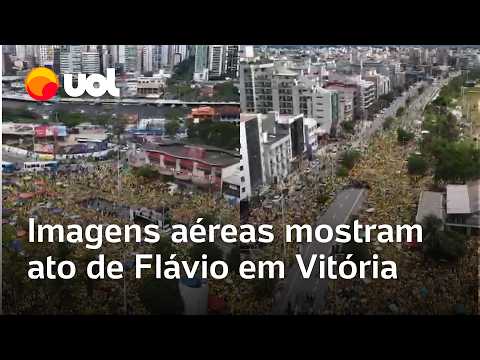 Flávio Bolsonaro com Nikolas e Tarcísio em Vitória: Imagens de drone mostram ato no ES