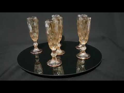 Jg.  06 Taças Champanhe Vidro Dourado Metalizado