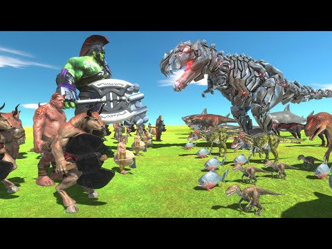 Hammer And Axe Team VS Dinosaurs + Aquatics - Animal Revolt Battle Simulator
