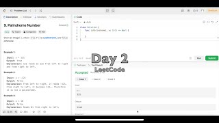 YouTube video 'Day 2: LeetCode Problem 9. Palindrome Number - Swift'