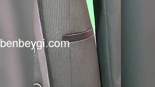 مانتو شلوار اداری راه راه یقه دلبری ساتن دوزی مشکی کد k167 10724 با بندوز