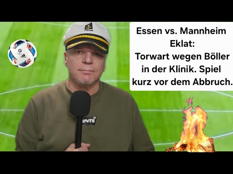 Skandalspiel: RW Essen – Mannheim: Torwart wegen Böller im Krankenhaus, 50 Minuten Unterbrechung.