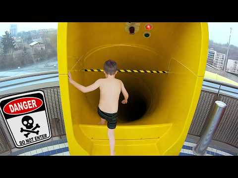 he snuck into a BANNED water slide..