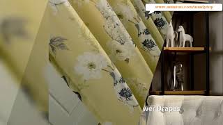 yellow curtains white flower vase blackout drapes - Anady Top