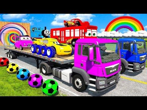 6+ Minutes Double Flatbed Trailer Truck vs Monster Trucks - Big & Small vs Epic Escape -BeamNG
