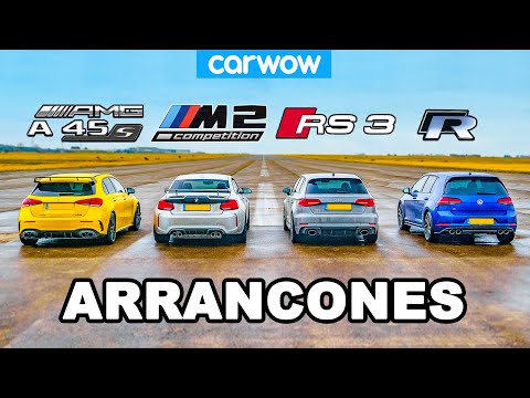 AMG A45S vs BMW M2 vs Audi RS3 vs VW Golf R: ¡ARRANCONES, CARRERA EN MOV. Y PRUEBA DE FRENADO!