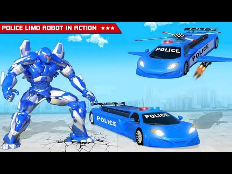 Flying Limo Police Car Robot Transform Game 2021: Red Robot Transform - Android Gameplay