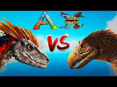 Deinonychus vs Terror Bird! Creature Comparison! - Ark: Survival Evolved Valguero