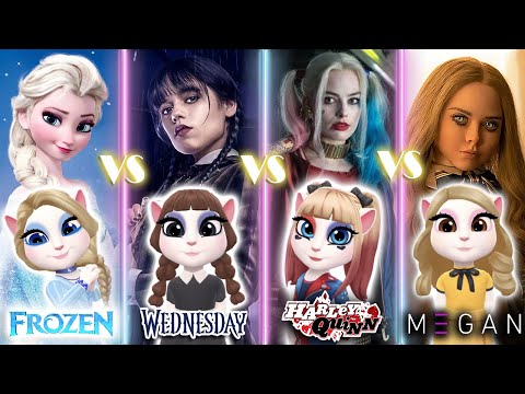 My talking Angela 2 || Elsa in Frozen Vs Wednesday Vs Harley Quinn Vs M3gan || cosplay